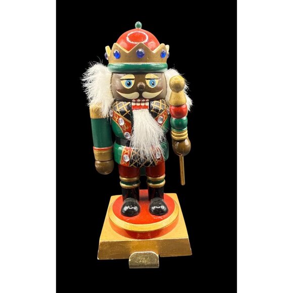 Other - Vintage Wooden Nutcracker Soldier Figurine With Crown & Jewel Accents